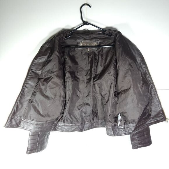 Cavalini Ci Sono Women's Sz M Brown Faux Leather Quilted Front Zip Biker Jacket - Picture 5 of 11